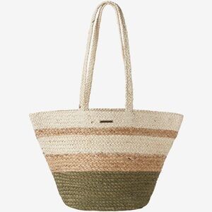 Tan and Green Striped Tote Bag